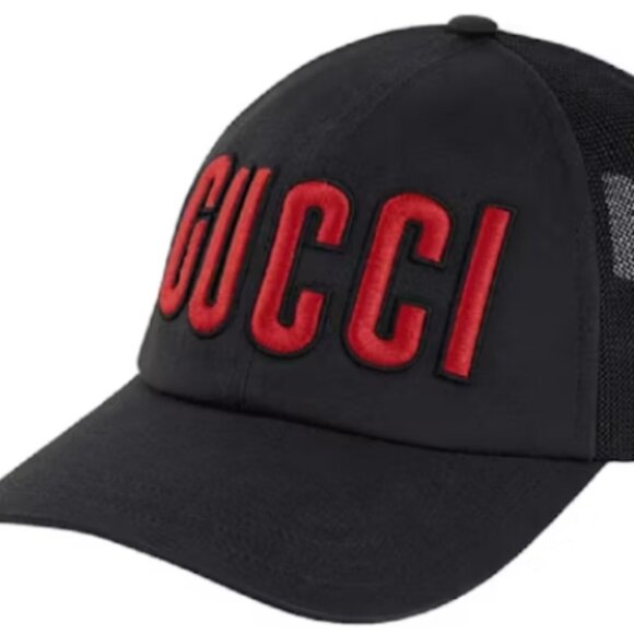 $795 New Authentic GUCCI Embroidered Logo Baseball Cap Black, Red Logo sz Large - Picture 14 of 15